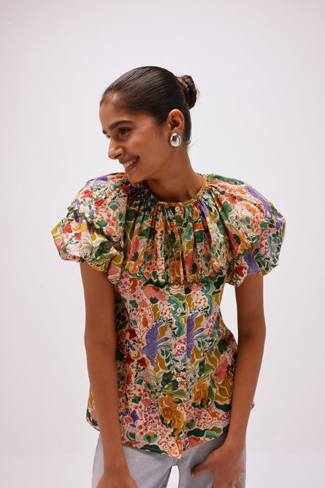 Jungle Reverie Scalloped Ruffle Collar Top - Artist Edit