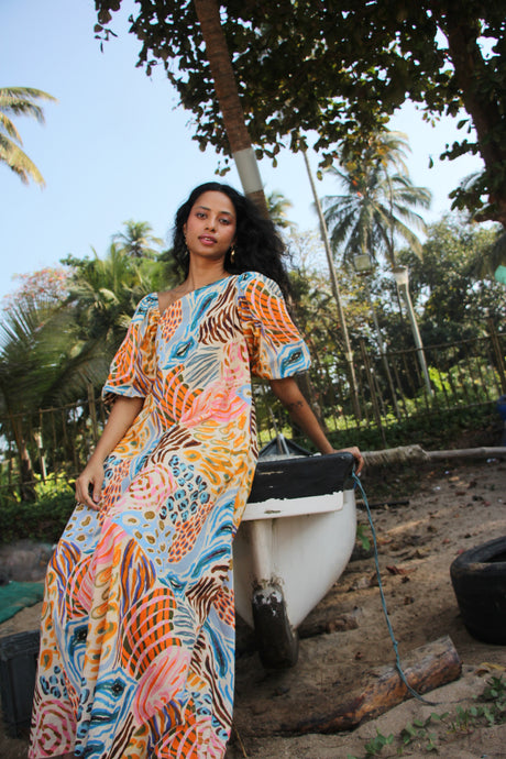 Savanna Strokes Asymmetric Maxi Dress