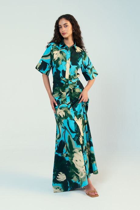 Midnight Magnolia Maxi Shirt Dress
