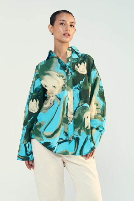 Midnight Magnolia Oversized Poplin Shirt