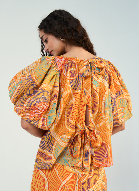 Sunlit Reverie Puff Sleeve Bow Back Top - Artist Edit