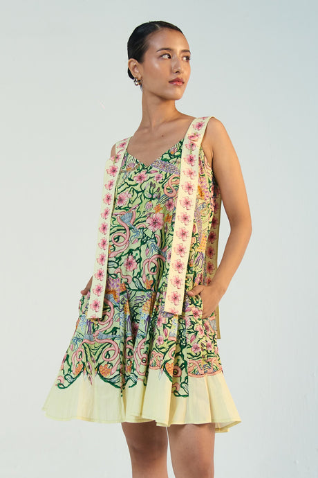 Serpent Bloom Godet Mini Dress - Artist Edit