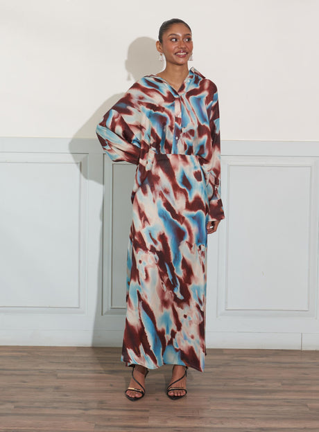 Blue Cocoa Swirl Satin Maxi Skirt
