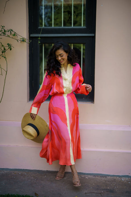 Wild Iris Satin Midi Skirt